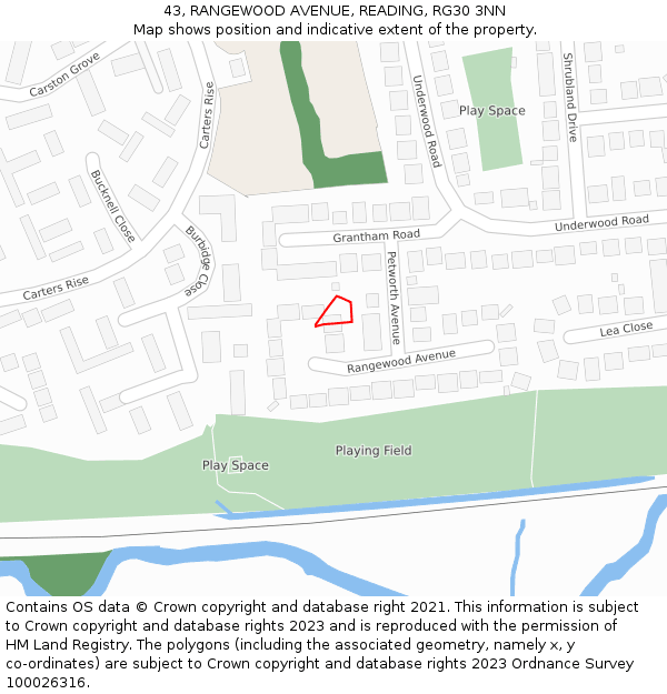 43, RANGEWOOD AVENUE, READING, RG30 3NN: Location map and indicative extent of plot