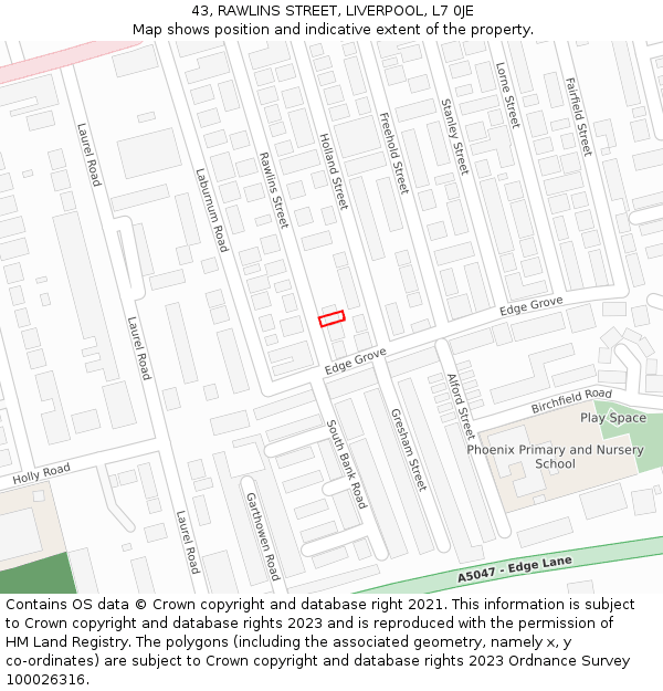 43, RAWLINS STREET, LIVERPOOL, L7 0JE: Location map and indicative extent of plot