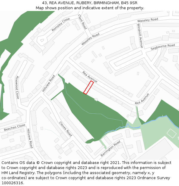 43, REA AVENUE, RUBERY, BIRMINGHAM, B45 9SR: Location map and indicative extent of plot
