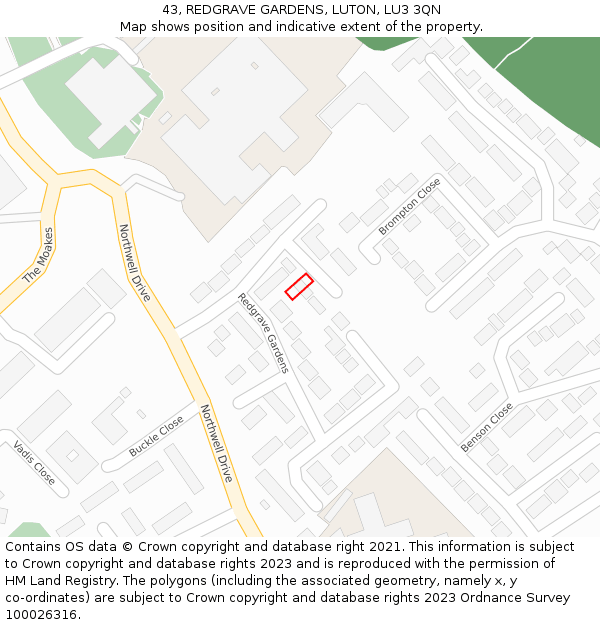 43, REDGRAVE GARDENS, LUTON, LU3 3QN: Location map and indicative extent of plot