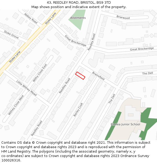 43, REEDLEY ROAD, BRISTOL, BS9 3TD: Location map and indicative extent of plot