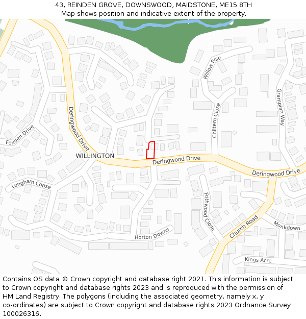 43, REINDEN GROVE, DOWNSWOOD, MAIDSTONE, ME15 8TH: Location map and indicative extent of plot