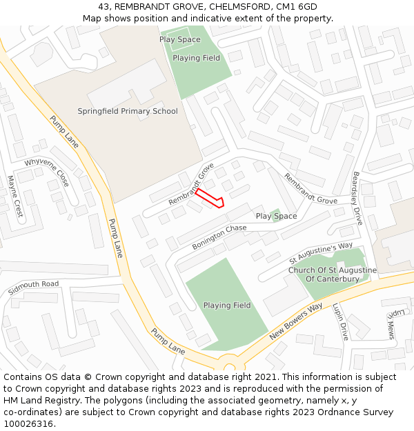 43, REMBRANDT GROVE, CHELMSFORD, CM1 6GD: Location map and indicative extent of plot