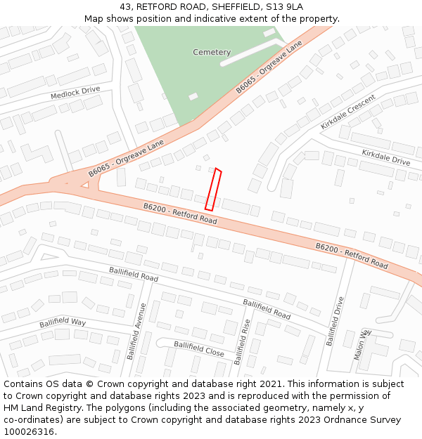 43, RETFORD ROAD, SHEFFIELD, S13 9LA: Location map and indicative extent of plot