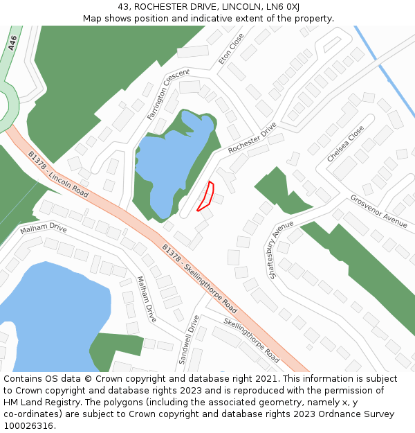 43, ROCHESTER DRIVE, LINCOLN, LN6 0XJ: Location map and indicative extent of plot