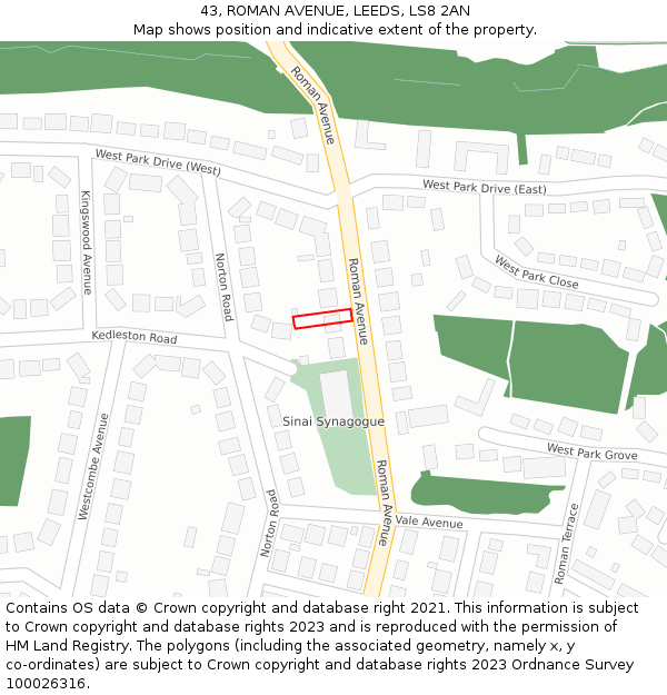 43, ROMAN AVENUE, LEEDS, LS8 2AN: Location map and indicative extent of plot