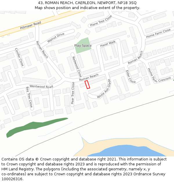43, ROMAN REACH, CAERLEON, NEWPORT, NP18 3SQ: Location map and indicative extent of plot