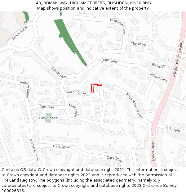 43, ROMAN WAY, HIGHAM FERRERS, RUSHDEN, NN10 8NS: Location map and indicative extent of plot