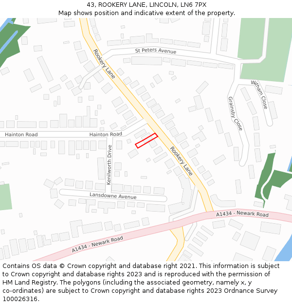 43, ROOKERY LANE, LINCOLN, LN6 7PX: Location map and indicative extent of plot