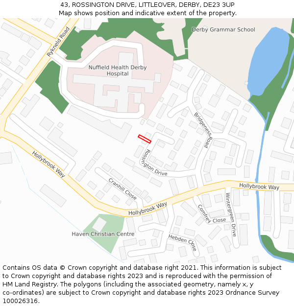 43, ROSSINGTON DRIVE, LITTLEOVER, DERBY, DE23 3UP: Location map and indicative extent of plot