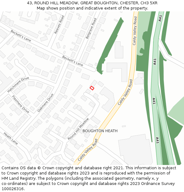 43, ROUND HILL MEADOW, GREAT BOUGHTON, CHESTER, CH3 5XR: Location map and indicative extent of plot