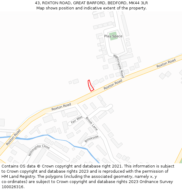 43, ROXTON ROAD, GREAT BARFORD, BEDFORD, MK44 3LR: Location map and indicative extent of plot