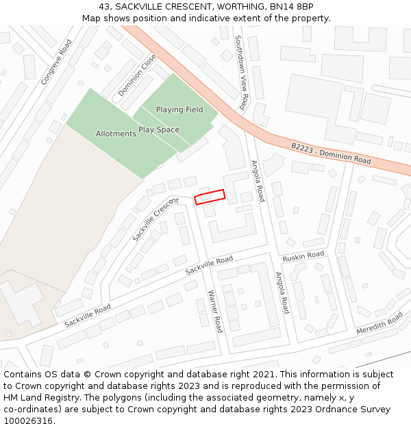 43, SACKVILLE CRESCENT, WORTHING, BN14 8BP: Location map and indicative extent of plot