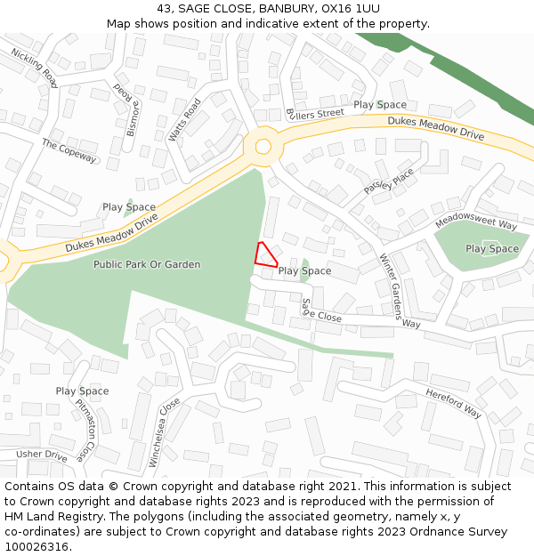 43, SAGE CLOSE, BANBURY, OX16 1UU: Location map and indicative extent of plot