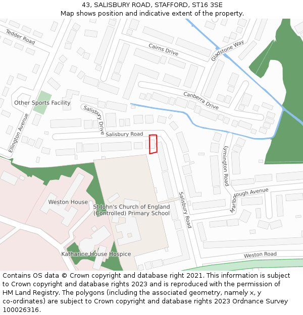 43, SALISBURY ROAD, STAFFORD, ST16 3SE: Location map and indicative extent of plot