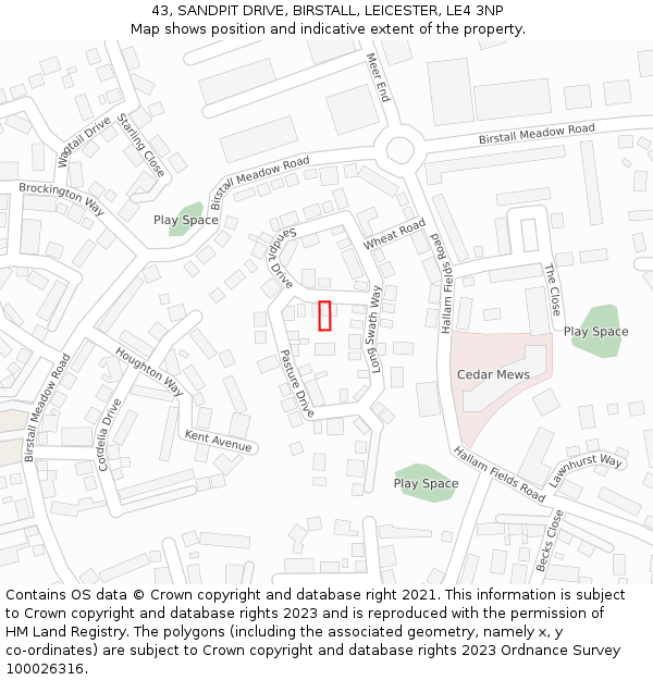 43, SANDPIT DRIVE, BIRSTALL, LEICESTER, LE4 3NP: Location map and indicative extent of plot