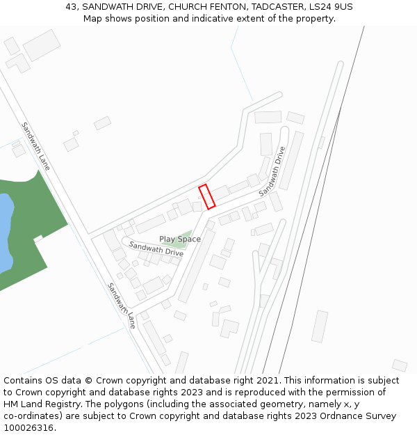 43, SANDWATH DRIVE, CHURCH FENTON, TADCASTER, LS24 9US: Location map and indicative extent of plot