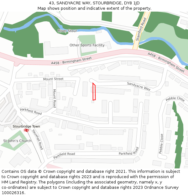 43, SANDYACRE WAY, STOURBRIDGE, DY8 1JD: Location map and indicative extent of plot