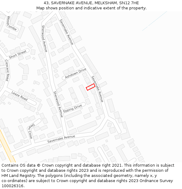 43, SAVERNAKE AVENUE, MELKSHAM, SN12 7HE: Location map and indicative extent of plot