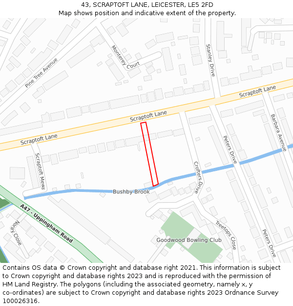 43, SCRAPTOFT LANE, LEICESTER, LE5 2FD: Location map and indicative extent of plot
