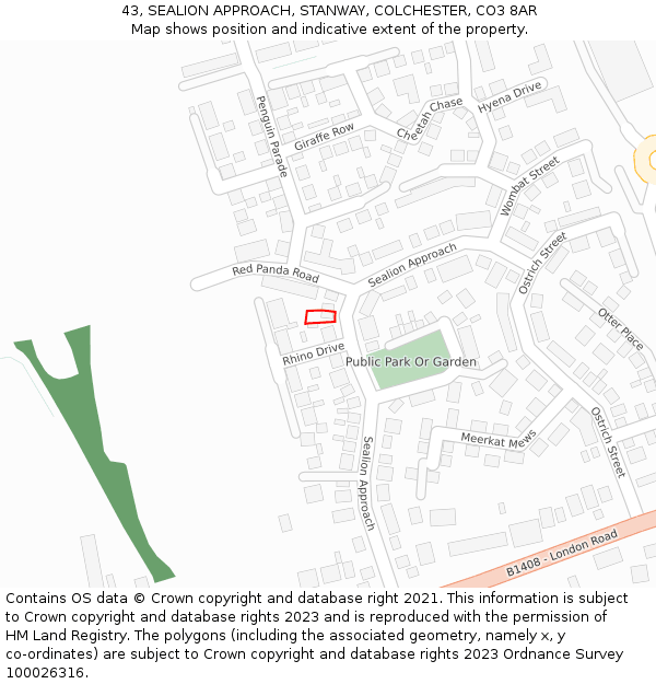 43, SEALION APPROACH, STANWAY, COLCHESTER, CO3 8AR: Location map and indicative extent of plot