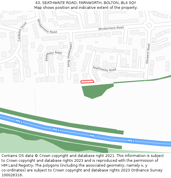 43, SEATHWAITE ROAD, FARNWORTH, BOLTON, BL4 0QY: Location map and indicative extent of plot