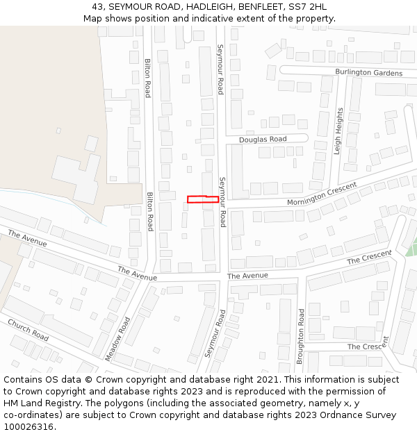 43, SEYMOUR ROAD, HADLEIGH, BENFLEET, SS7 2HL: Location map and indicative extent of plot