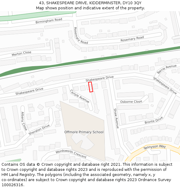 43, SHAKESPEARE DRIVE, KIDDERMINSTER, DY10 3QY: Location map and indicative extent of plot