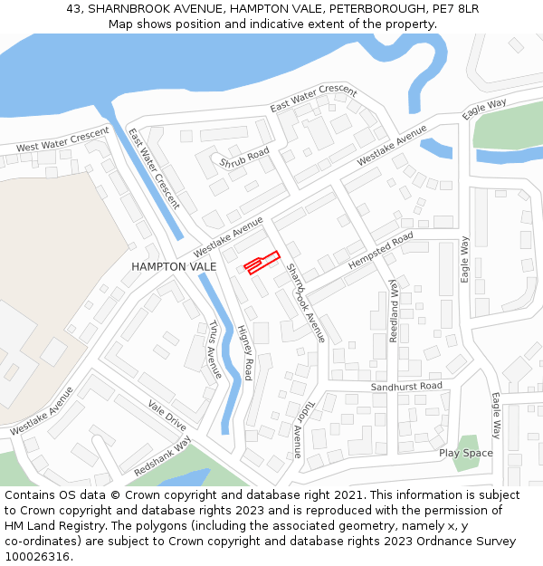43, SHARNBROOK AVENUE, HAMPTON VALE, PETERBOROUGH, PE7 8LR: Location map and indicative extent of plot