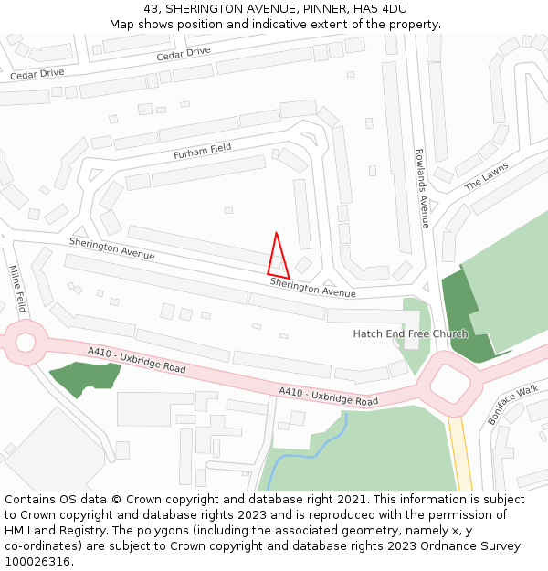 43, SHERINGTON AVENUE, PINNER, HA5 4DU: Location map and indicative extent of plot