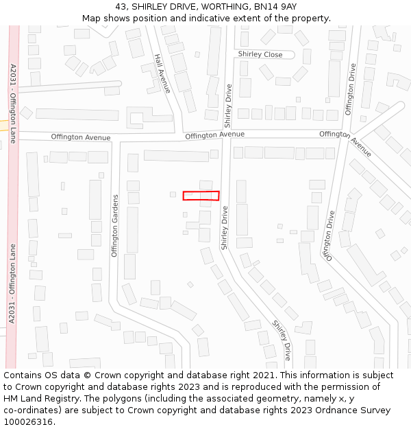 43, SHIRLEY DRIVE, WORTHING, BN14 9AY: Location map and indicative extent of plot