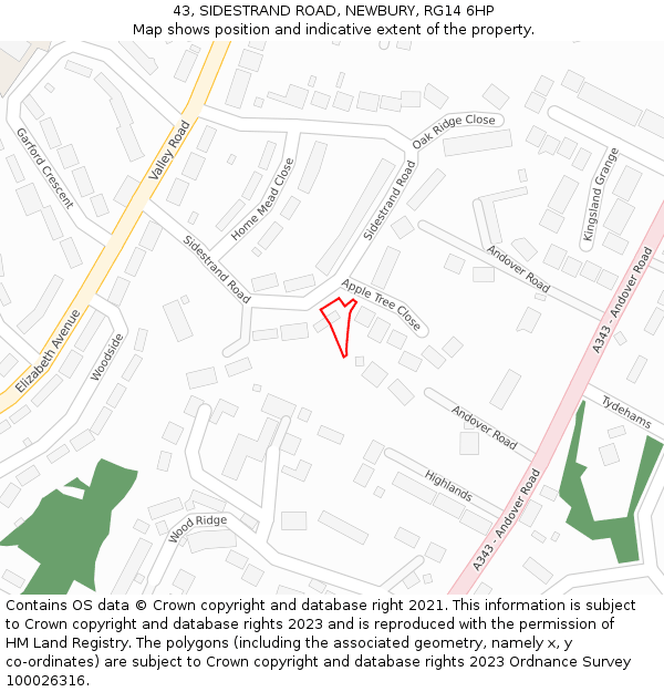 43, SIDESTRAND ROAD, NEWBURY, RG14 6HP: Location map and indicative extent of plot