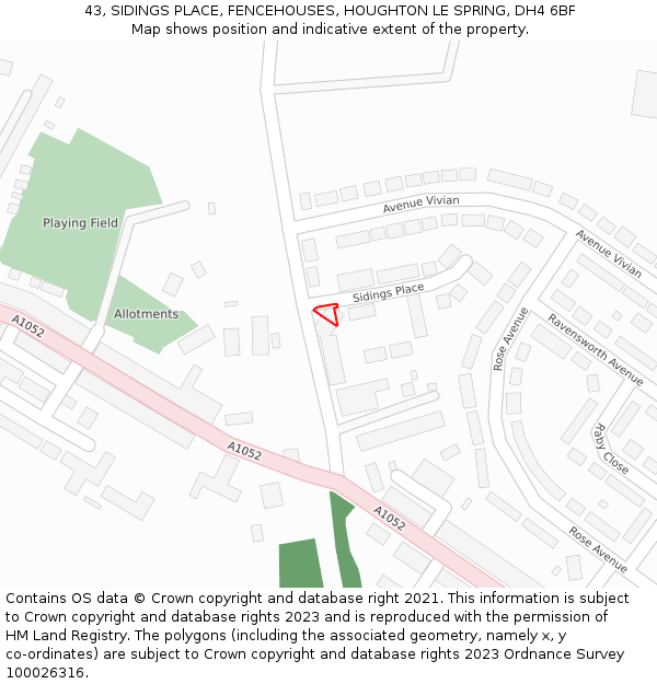 43, SIDINGS PLACE, FENCEHOUSES, HOUGHTON LE SPRING, DH4 6BF: Location map and indicative extent of plot