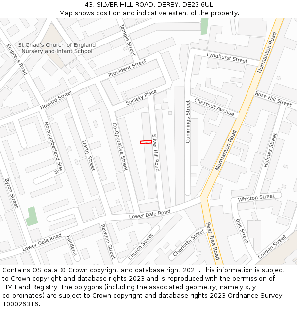 43, SILVER HILL ROAD, DERBY, DE23 6UL: Location map and indicative extent of plot
