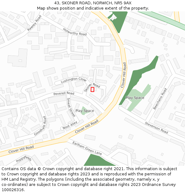 43, SKONER ROAD, NORWICH, NR5 9AX: Location map and indicative extent of plot