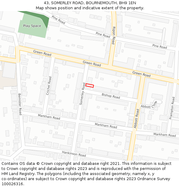 43, SOMERLEY ROAD, BOURNEMOUTH, BH9 1EN: Location map and indicative extent of plot