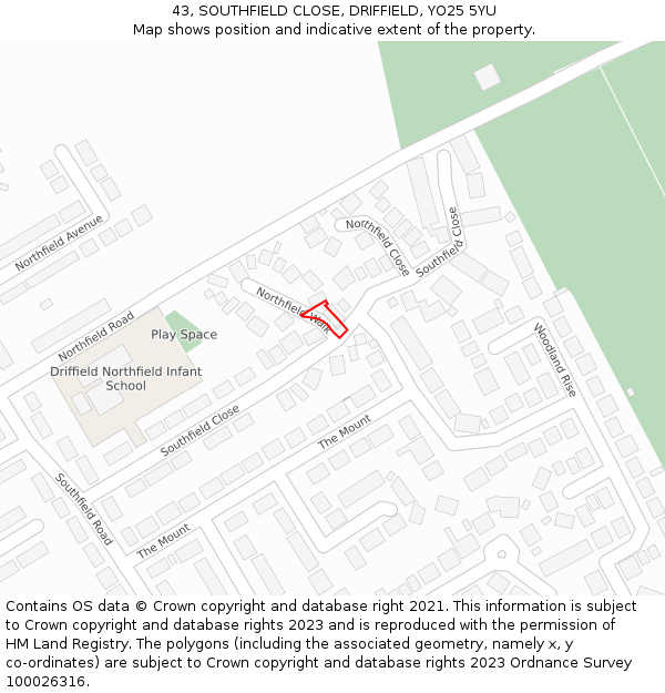 43, SOUTHFIELD CLOSE, DRIFFIELD, YO25 5YU: Location map and indicative extent of plot