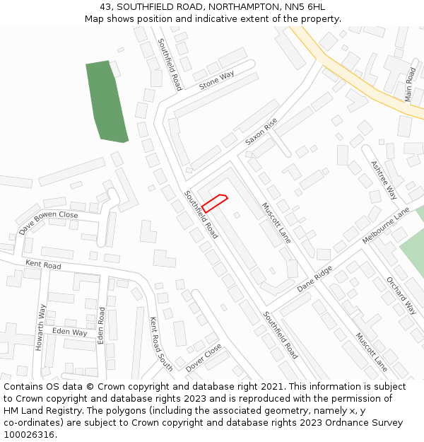 43, SOUTHFIELD ROAD, NORTHAMPTON, NN5 6HL: Location map and indicative extent of plot