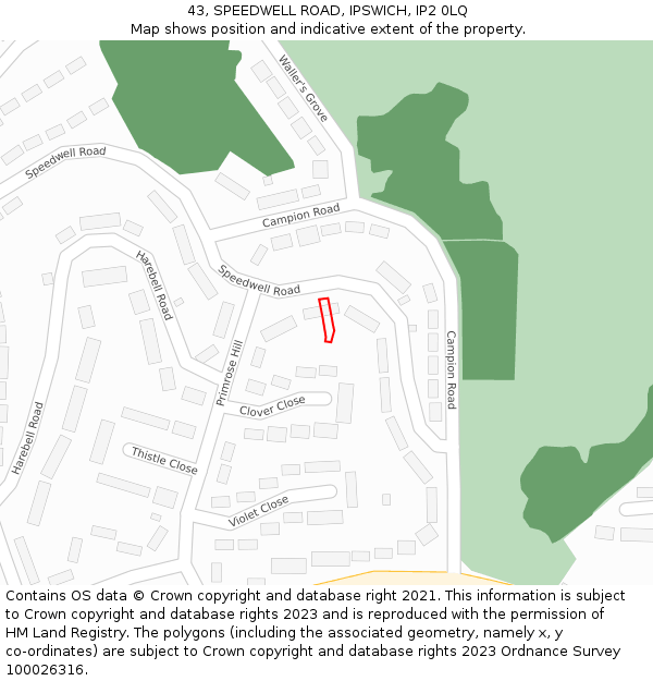 43, SPEEDWELL ROAD, IPSWICH, IP2 0LQ: Location map and indicative extent of plot