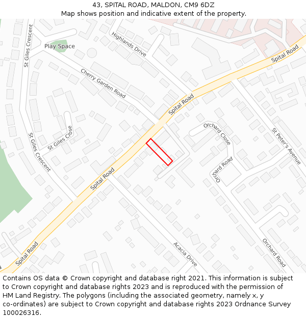 43, SPITAL ROAD, MALDON, CM9 6DZ: Location map and indicative extent of plot