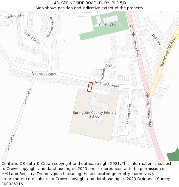 43, SPRINGSIDE ROAD, BURY, BL9 5JB: Location map and indicative extent of plot