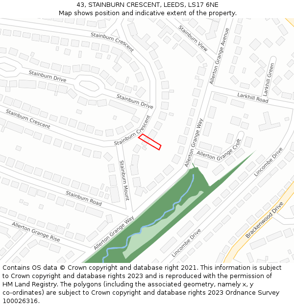 43, STAINBURN CRESCENT, LEEDS, LS17 6NE: Location map and indicative extent of plot