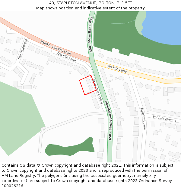 43, STAPLETON AVENUE, BOLTON, BL1 5ET: Location map and indicative extent of plot