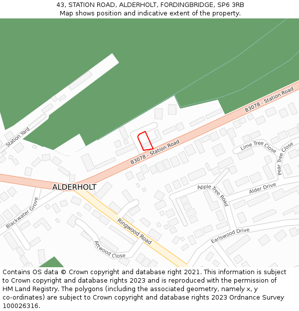 43, STATION ROAD, ALDERHOLT, FORDINGBRIDGE, SP6 3RB: Location map and indicative extent of plot