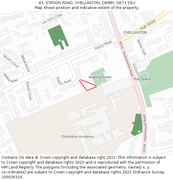43, STATION ROAD, CHELLASTON, DERBY, DE73 5SU: Location map and indicative extent of plot
