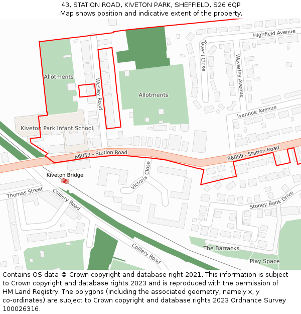43, STATION ROAD, KIVETON PARK, SHEFFIELD, S26 6QP: Location map and indicative extent of plot