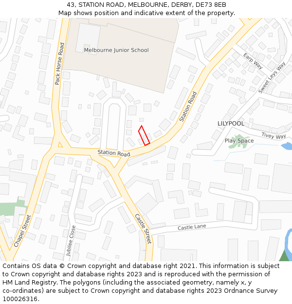 43, STATION ROAD, MELBOURNE, DERBY, DE73 8EB: Location map and indicative extent of plot