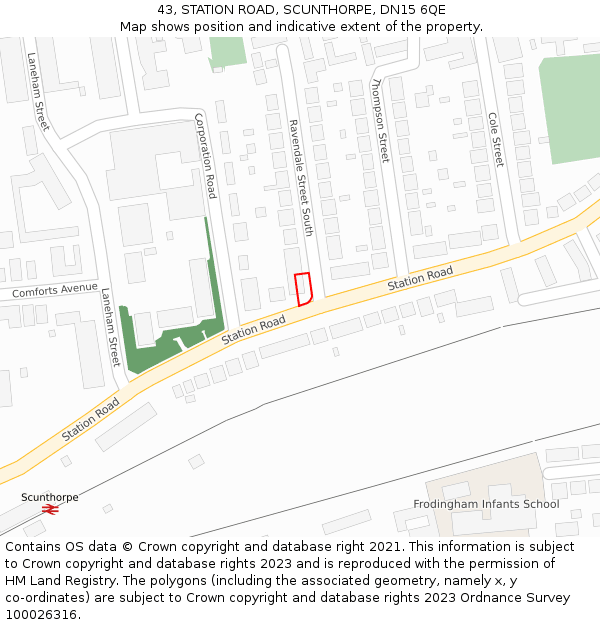 43, STATION ROAD, SCUNTHORPE, DN15 6QE: Location map and indicative extent of plot