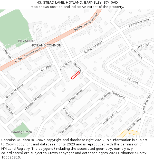 43, STEAD LANE, HOYLAND, BARNSLEY, S74 0AD: Location map and indicative extent of plot
