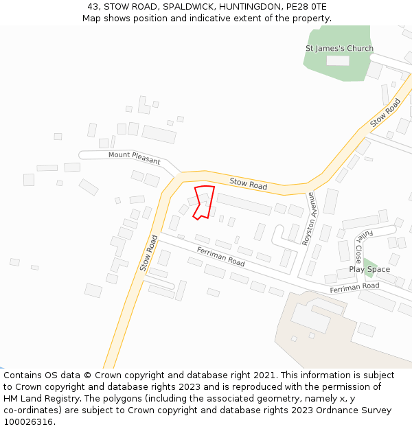 43, STOW ROAD, SPALDWICK, HUNTINGDON, PE28 0TE: Location map and indicative extent of plot